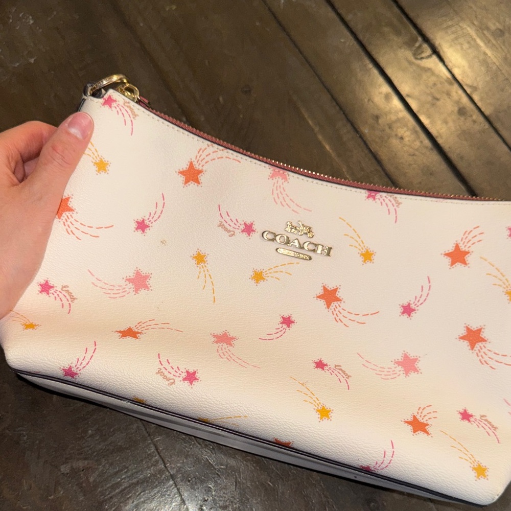 Coach White Clutch with Pink and Orange Star Design